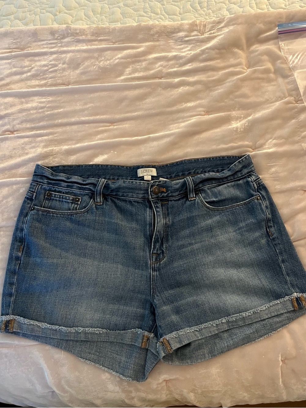 J. Crew Mid-Rise Denim Shorts in Medium Blue